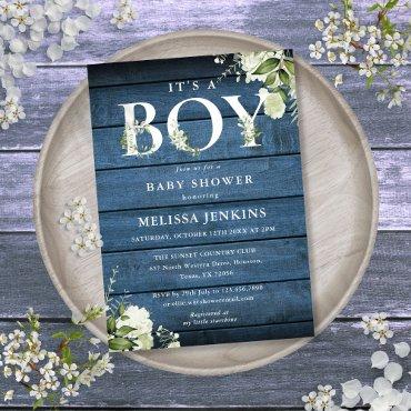 Its A Boy Greenery Blue Rustic Wood