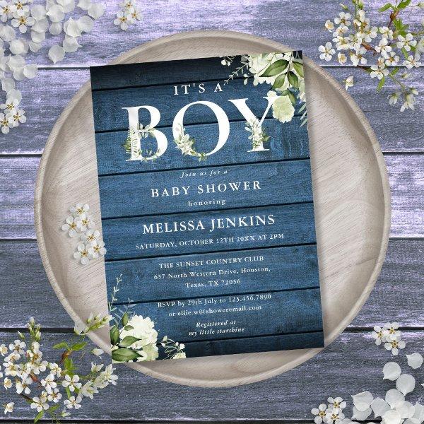 Its A Boy Greenery Blue Rustic Wood