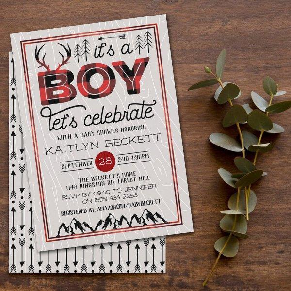 It's A Boy! Rustic Plaid Lumberjack
