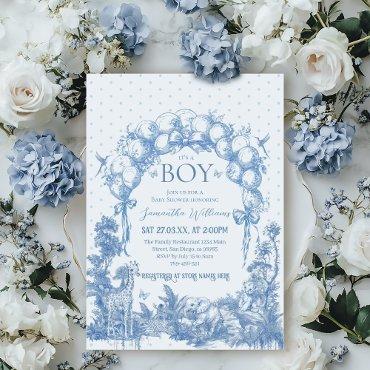 It's a Boy Safari Animal Blue Toile