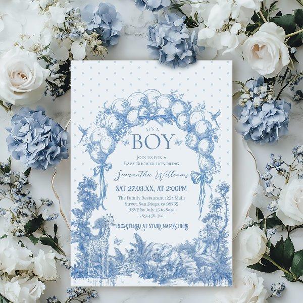 It's a Boy Safari Animal Blue Toile