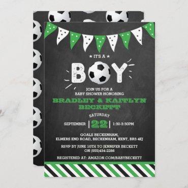 It's A Boy! Soccer Themed Co-ed Baby Shower Invitation