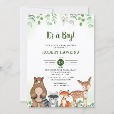 It's A Boy Woodland Forest Animals baby shower Invitation