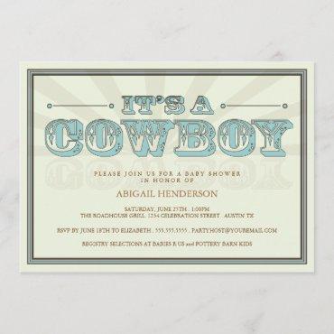 It's a Cowboy Country Baby Shower Blue Invitation