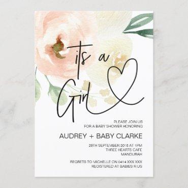 Its a Girl Baby Shower Party New Baby Party Floral Invitation