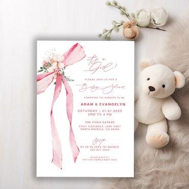 It's A Girl! Blush Pink Bow Floral