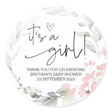 It's a Girl Cute Baby Shower Favor Floral Classic Round Sticker