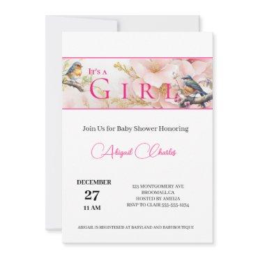 it's a girl cute birdie baby shower card