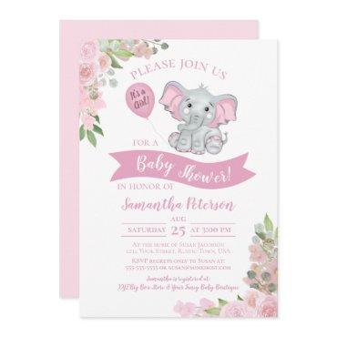 It's a Girl! Cute Elephant Pink Floral