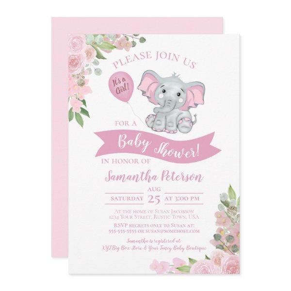It's a Girl! Cute Elephant Pink Floral