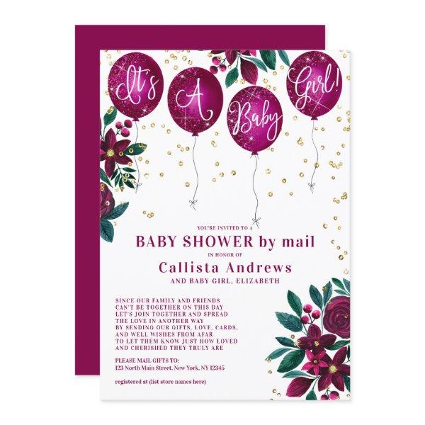 It's a Girl Glitter Balloons Floral