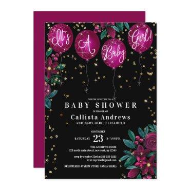 It's a Girl Glitter Balloons Floral