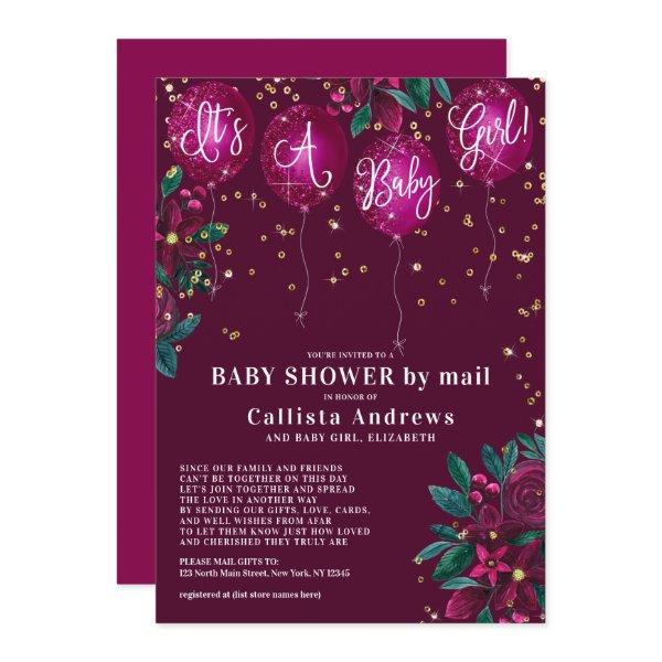 It's a Girl Glitter Balloons Floral