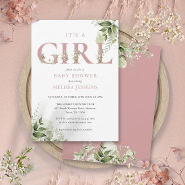 Its A Girl Greenery Dusty Rose Letter