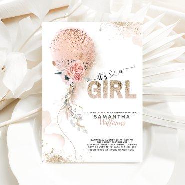 It's a Girl Pink Gold Pampas Balloon