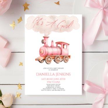 It's A Girl! Pink Vintage Train