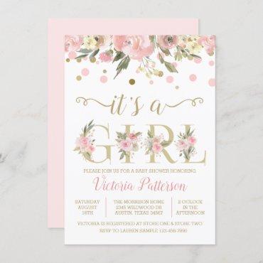 Its A Girl Watercolor Floral Baby Shower Invitation