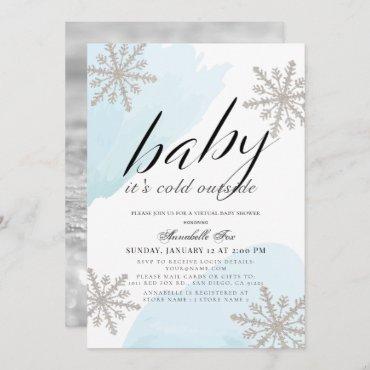 It's Cold Outside Blue Virtual Baby Shower Invitation