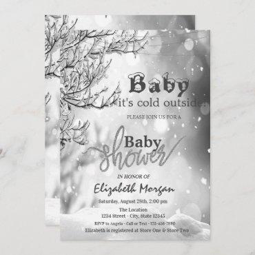 It's Cold Outside Winter Tree Baby Shower Invitation