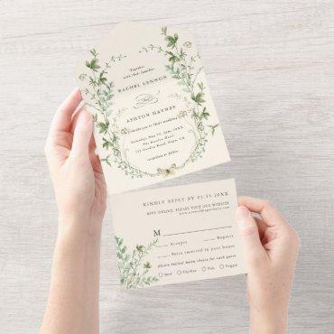 Ivory Elegant Watercolor Wildflower Wedding All In One