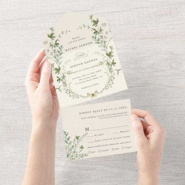 Ivory Elegant Watercolor Wildflower Wedding All In One