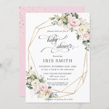 Ivory Pink Blush Floral Geometric Baby Shower