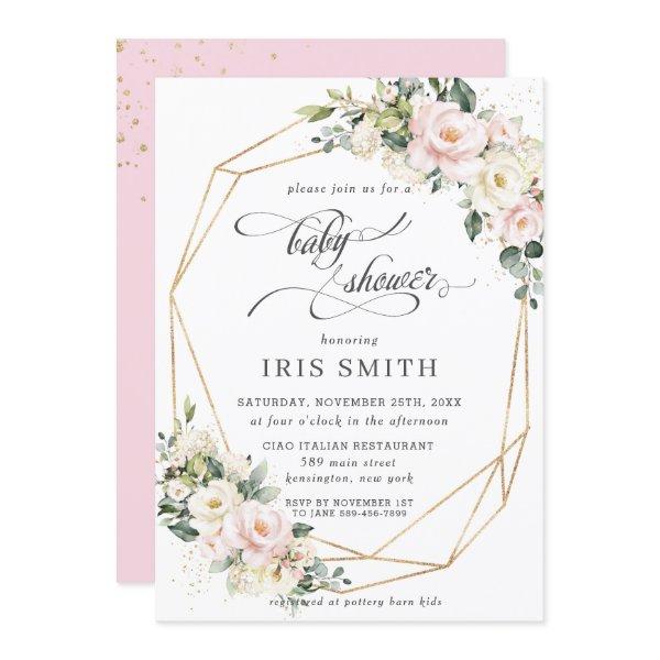 Ivory Pink Blush Floral Geometric Baby Shower