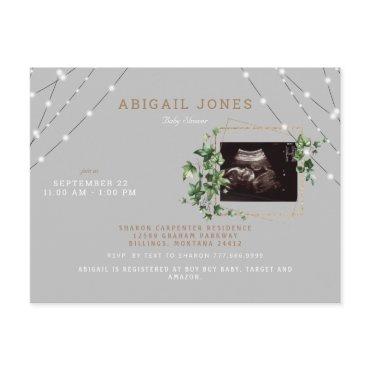 Ivy & Lights Ultrasound Photo Grey Baby Shower Inv  Postcard