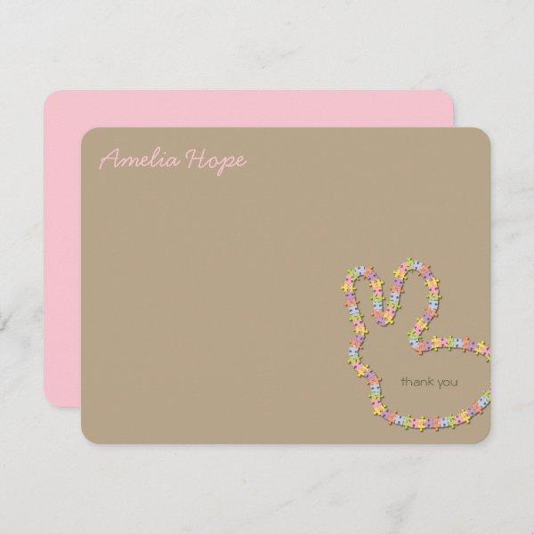 Jigsaw Bunny Pink Thank You Custom (R) Note Card
