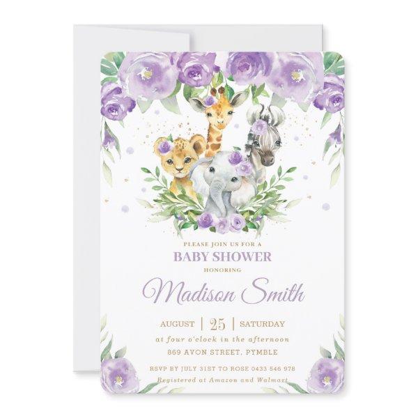 Jungle Animal Safari Purple Floral Baby Shower