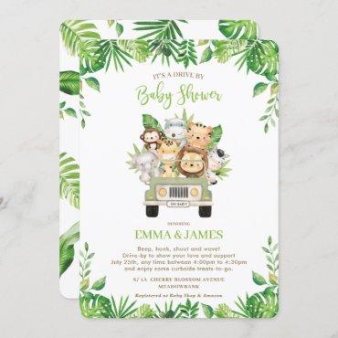 Jungle Animals Drive By Baby Shower Gender Neutral Invitation