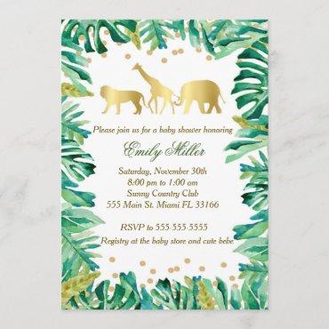 Jungle Baby Shower Invitation Gold Animals