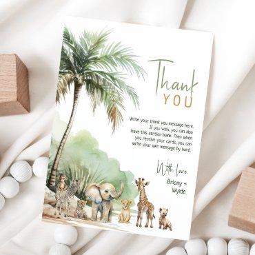 Jungle Safari Animals Vertical Baby Shower Flat Thank You Card