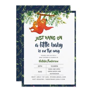 Just Hang On Sloth Baby Shower Boys Girls Neutral