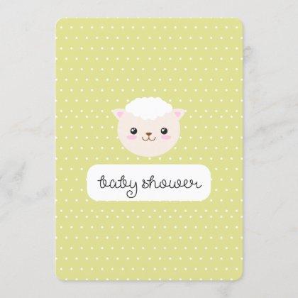 Kawaii Sheep Yellow Polka Dots Neutral Baby Shower Invitation