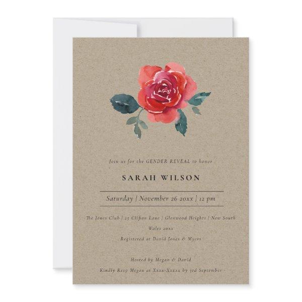 KRAFT RED GREEN ROSE FLORAL GENDER REVEAL INVITE