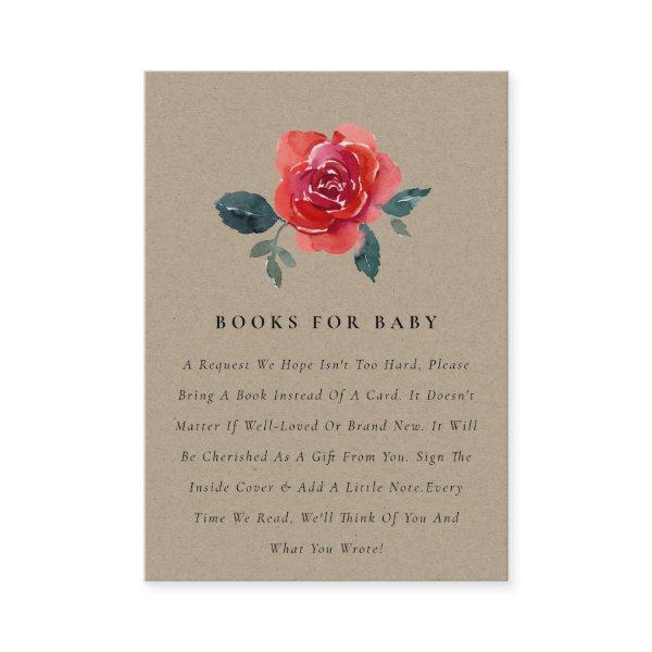 KRAFT RED ROSE FLORAL BOOK REQUEST BABY SHOWER ENCLOSURE CARD