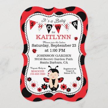 Lady Bug Baby and Flowers Polka-dot Baby Shower Invitation