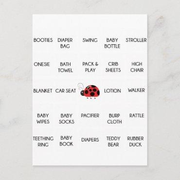 Ladybug Polkadots Baby Shower Bingo Call Words Invitation Postcard