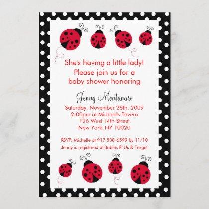 Ladybug Red Black Dots Baby Shower Invitation