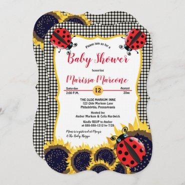 Ladybugs and Sunflowers Girl Baby Shower Invitation