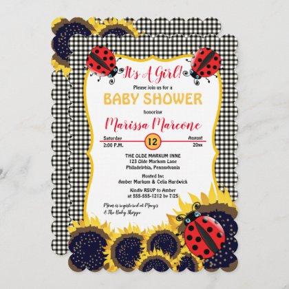 Ladybugs and Sunflowers It's A Girl Baby Shower Invitation