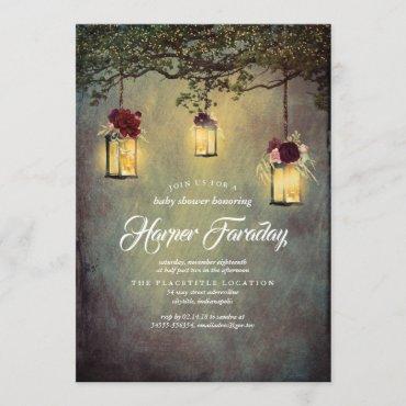 Lanterns Rustic Country Floral Baby Shower Invitation