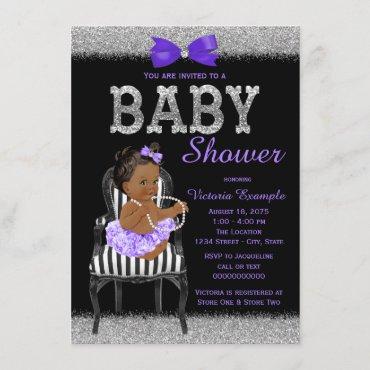 Lavend Purple Black Silver Ethnic Girl Baby Shower Invitation