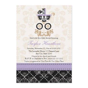 LAVENDER BLACK DAMASK BABY CARRIAGE