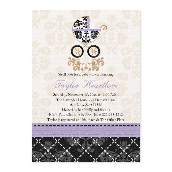LAVENDER BLACK DAMASK BABY CARRIAGE