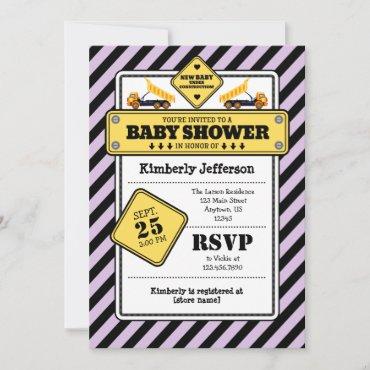 Lavender Construction Baby Shower Invitation