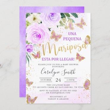 Lavender Floral Butterfly Baby Shower in Spanish Invitation