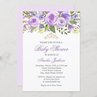 Lavender Floral Rose Girl Baby Shower Invitation