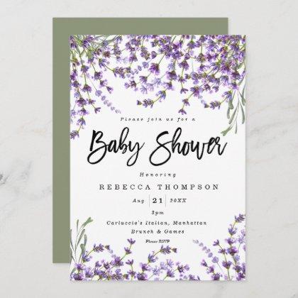 lavender florals boho modern baby shower invitation